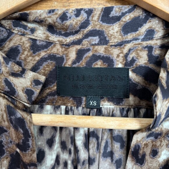 Nili Lotan Silk Leopard Knee-Length Long Sleeve Popover Jane Dress - XS - Picture 2 of 7